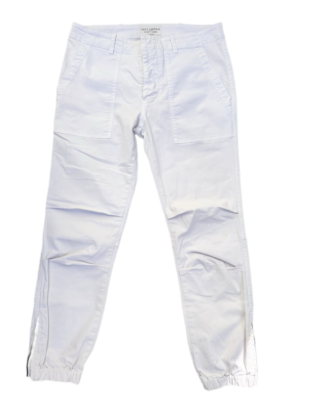 Nili Lotan Utility Cotton Military Pants White Ankle Zip Size 4